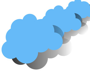 Large approaching blue cloud with shadows on a whith background.Flat