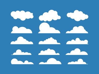 Cropped flat white clouds on a blue background.Abstract blue sky.Vector