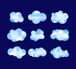 Volumetric clouds.Clouds with circles on a dark background.Set,collection of clouds on a flat dark blue background.Vector illustration