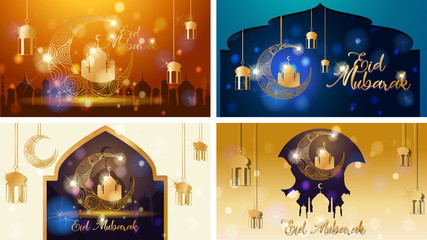 Four background designs for Muslim festival Eid Mubarak