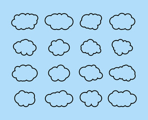 Cloud.Cloud icons. Blue background. Set of cloud icons. Flat. Vector illustration
