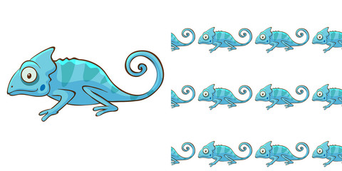 Seamless background design with blue chameleon
