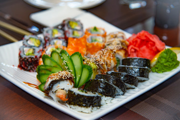 Colorful fresh sushi on the plate