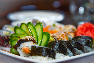 Colorful fresh sushi on the plate
