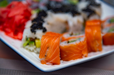 Colorful fresh sushi on the plate