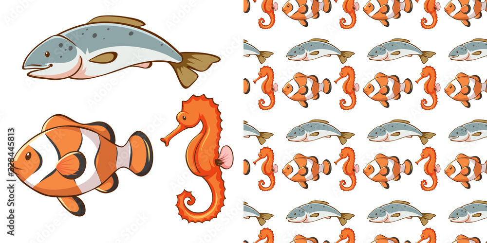 Sticker seamless background design with sea creatures