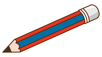 Single pencil with red and blue striped on white background
