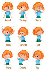 Set of girl with different expressions on her face
