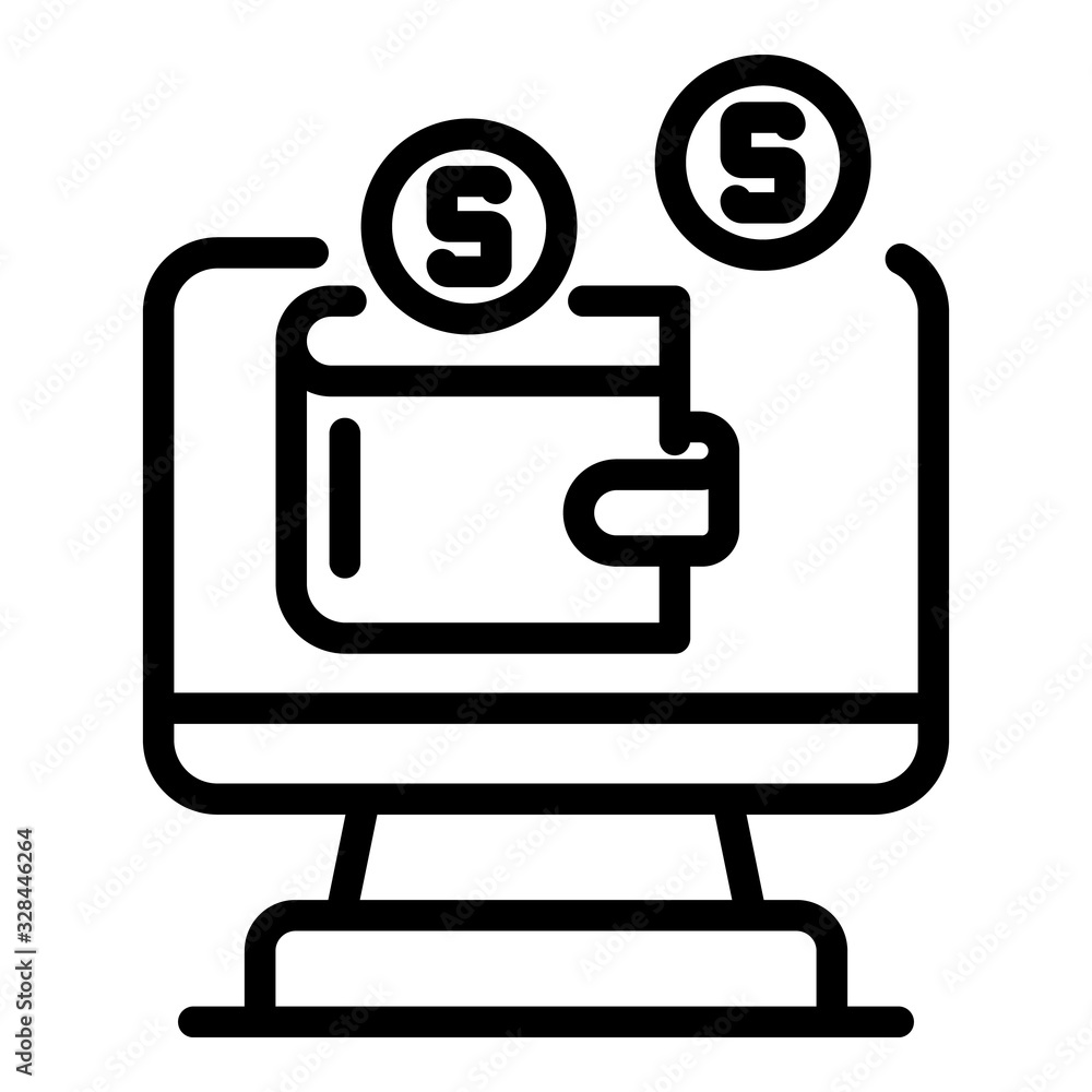 Poster monitor money wallet icon. outline monitor money wallet vector icon for web design isolated on white