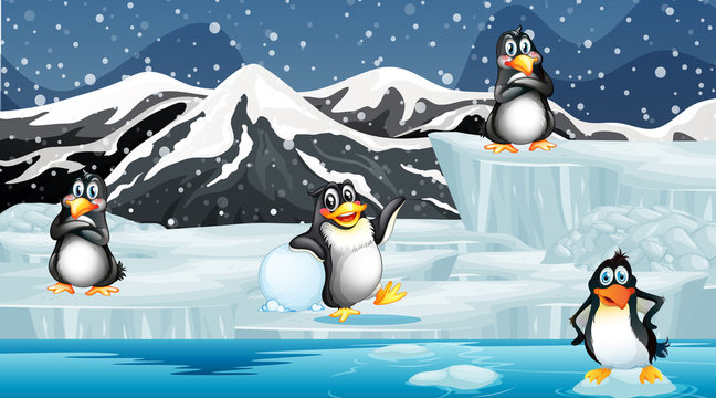 Scene with penguins on ice