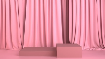 pink cream scene square podium minimal abstract 3d rendering