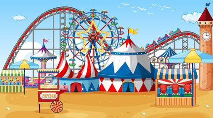 Scene with circus rides on the beach at day time © GraphicsRF