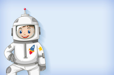 Plain background template with happy astronaut smiling