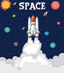 Background theme of space with rocket flying in the space