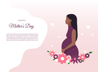 Vector illustration of pregnant african-american woman. Made in cartoon style. Perfect for banner and web sites.