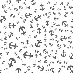Fototapeta premium Seamless nautical background with hand drawn anchors. Summer vector design.