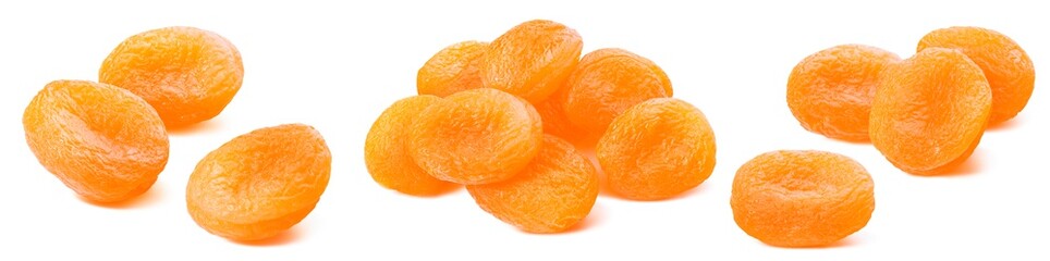 Dry apricots group set isolated on white background
