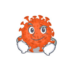 Funny electron microscope coronavirus mascot character showing confident gesture
