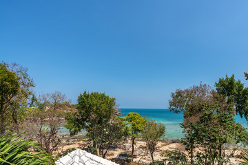 beautiful soft wave clear blue transparency sea ocean water and rocks at the bottom of the tropical paradise beach coast summer sea view at PP Island, Krabi, Phuket, Thailand.