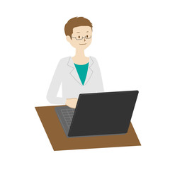 Illustration of a male doctor using a laptop