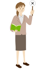 Illustration of a female teacher standing (Raise the incorrect answer) 