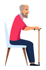 Vector character elderly man sitting on chair