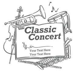 楽器のイラストを使った、コンサートポスターなどに使えるデザイン素材 © 夏妃 吉野