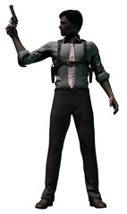 Standing Detective with Raised Weapon 3-D-Illustration (White Background)