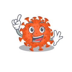 One Finger electron microscope coronavirus in mascot cartoon character style