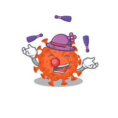 Fototapeta na wymiar A sweet electron microscope coronavirus mascot cartoon style playing Juggling