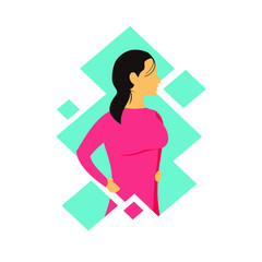 women's day character illustration wearing red long t-shirt, with box shape vector