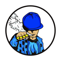 smoking boy wearing blue t-shirt and hat with knuckles artwork illustration vector