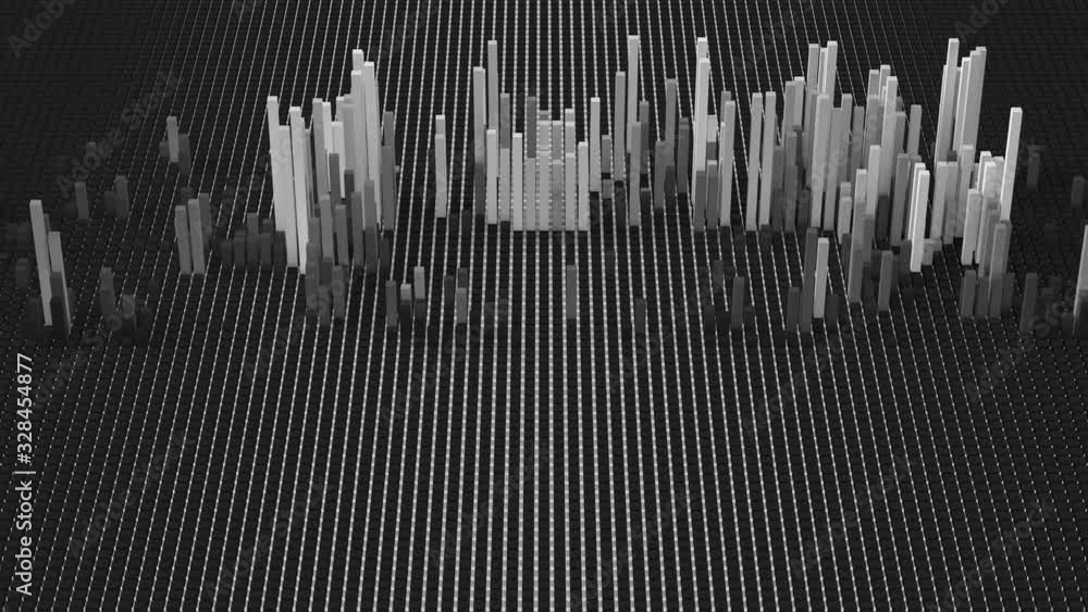 Poster 3d render of grid of blocks with pushing up details. complex digital and analysing concept. technolo
