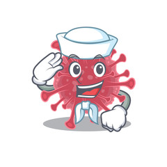 Cute coronavirus disease Sailor cartoon character wearing white hat