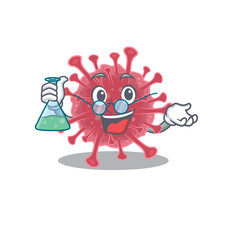 Smart Professor of coronavirus disease mascot design holding a glass tube