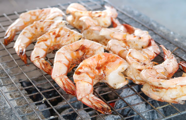 Roasted grilled prawn on the stove