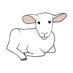 Sheep. One of the symbols of farm, country and village. Template for icon, sticker or part of garland. Vector illustration.