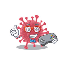 Cool gamer of coronavirus disease mascot design style with controller