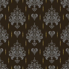 Dark background pattern. Abstract background image in Asian style. Damask seamless pattern, wallpaper texture