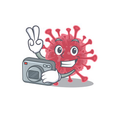 Fototapeta premium Coronavirus disease mascot design as a professional photographer with a camera