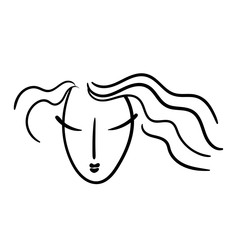 Outline silhouette of woman. Sketch female vector icon. Doodle face profile view. Simple hand drawn black, white line portrait face art. print for clothes, textile illustration