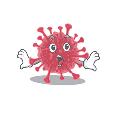 A cartoon character of coronavirus disease making a surprised gesture