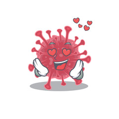 cute coronavirus disease cartoon character showing a falling in love face