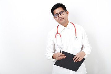 Fototapeta premium Male doctor on the document clipboard