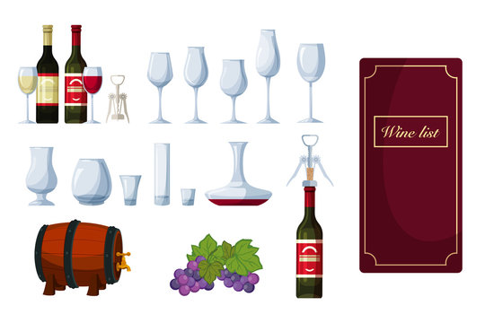 Wine set with menu list, bottle, winery glassware