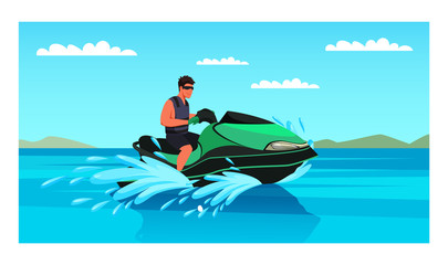 Man enjoying jet ski water extreme sport amusement