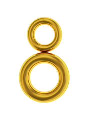 Golden metal number eight isolated on white background. 3d illustration.