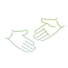 vector modern flat design linear icon of handshake gesture | thin line pictogram with green and blue gradient isolated on white background
