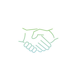 Obraz premium vector modern flat design linear icon of handshake gesture | thin line pictogram with green and blue gradient isolated on white background