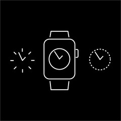 Vector smart watch linear icon with choosing different dial design on smartwatch display | flat design thin line white modern illustration and infographic isolated on black background